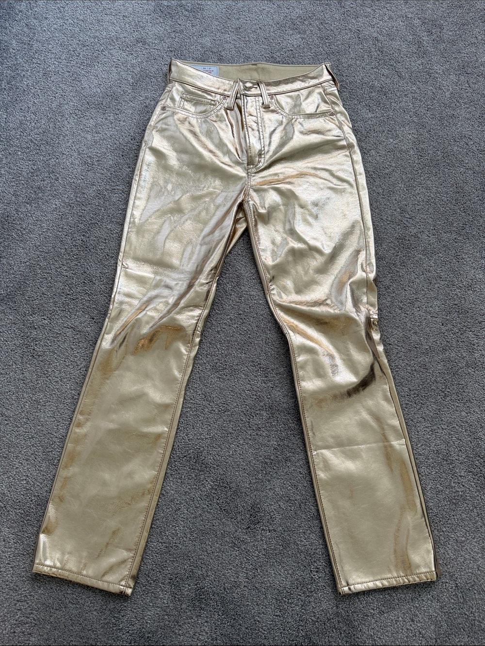Metallic Gold Slim Straight Pants